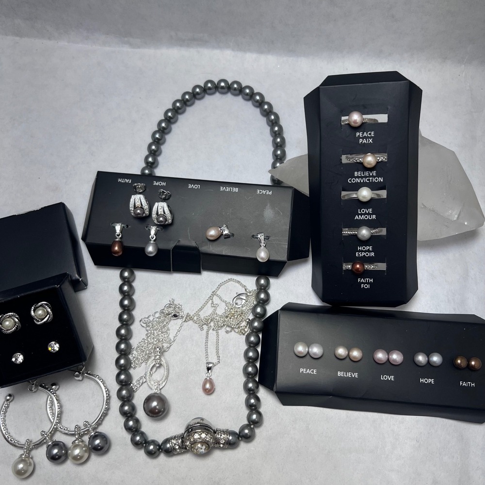 Avon Pearl Jewelry Lot Silver Tone Rings Earrings Necklaces 21 Pc Demure Classic